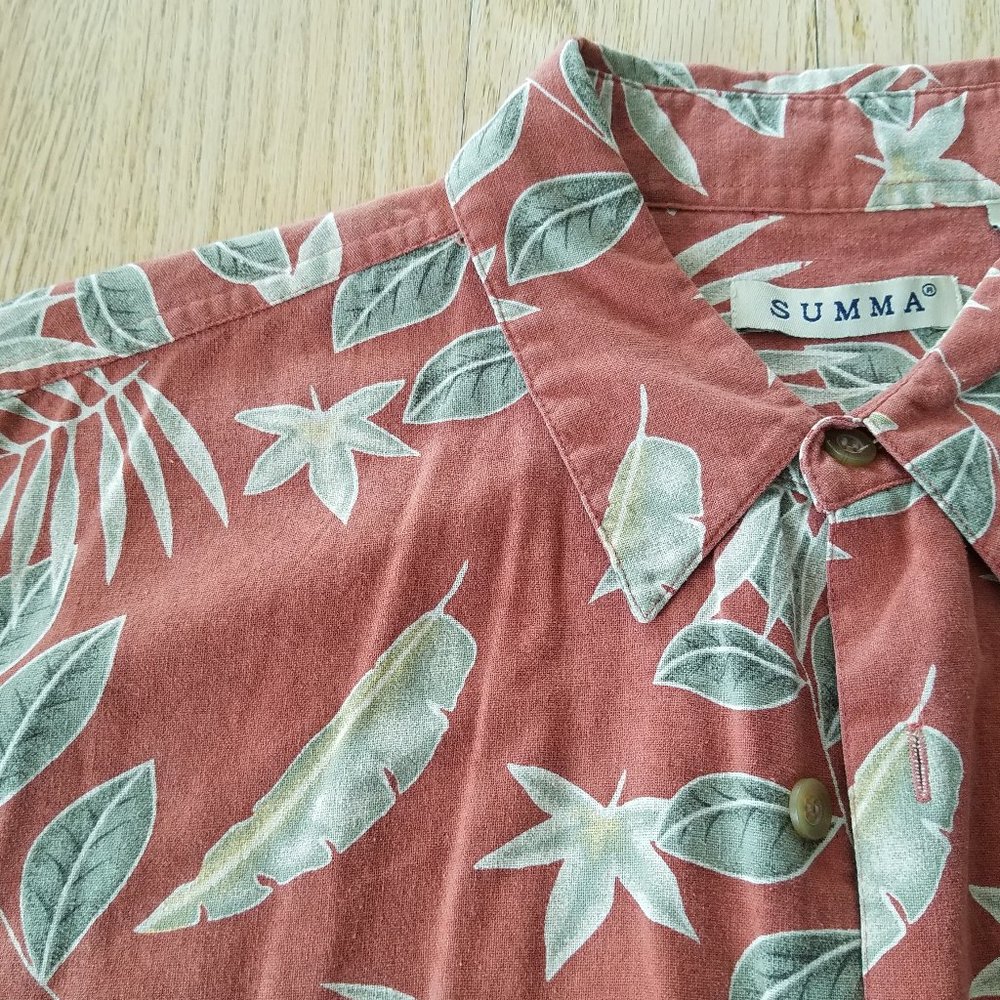 Summa Mens Hawaiian Shirt Size L Floral Button-up Short Sleeve